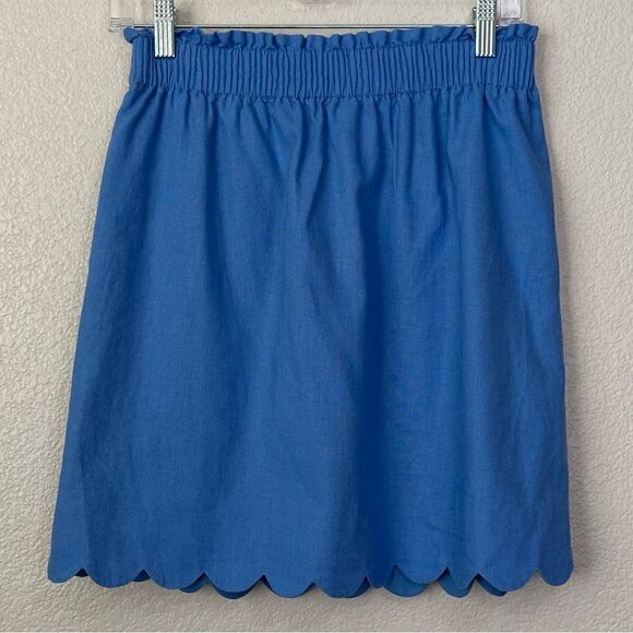 NWOT J. Crew Linen Blend Blue Scallop Hem Pull On Skirt - Picture 6 of 11